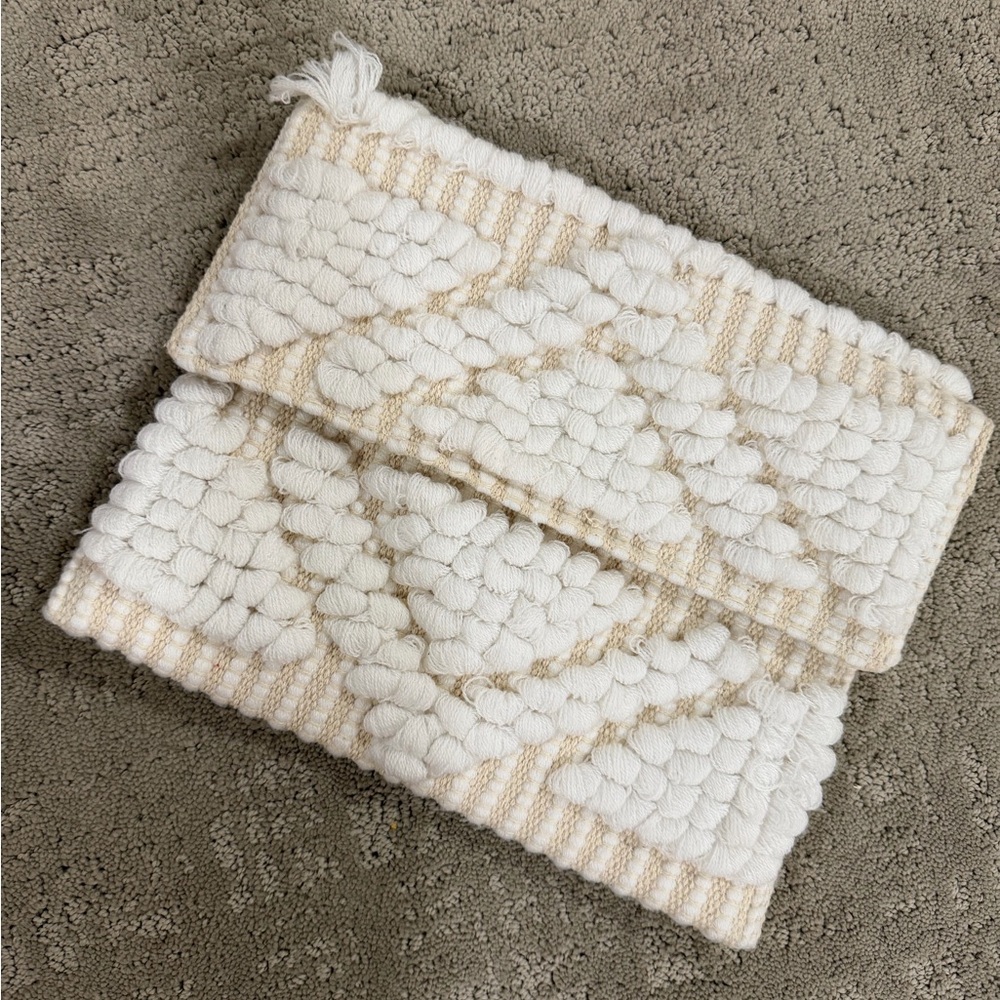 Cream Textured Woven Fold-Over Clutch